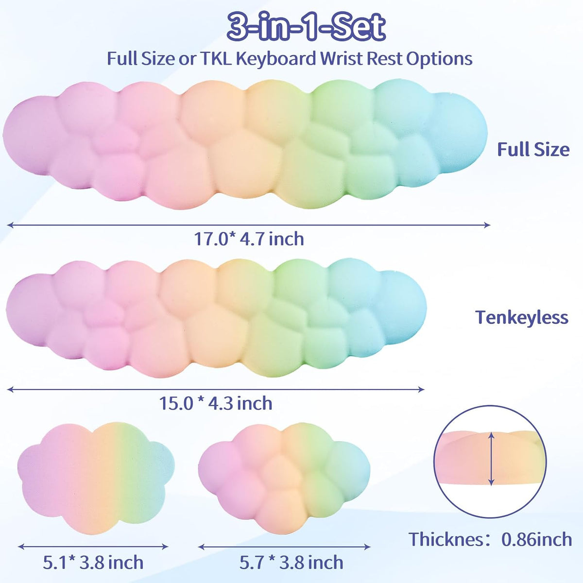 Cloud Wrist Rest Keyboard, Cloud Keyboard Wrist Pad Set with PU Leather Memory Foam, Cute Arm Rest for Palm Support, PC/Gaming Desk Accessories/Office Setup/Computer Hand Cushion - White