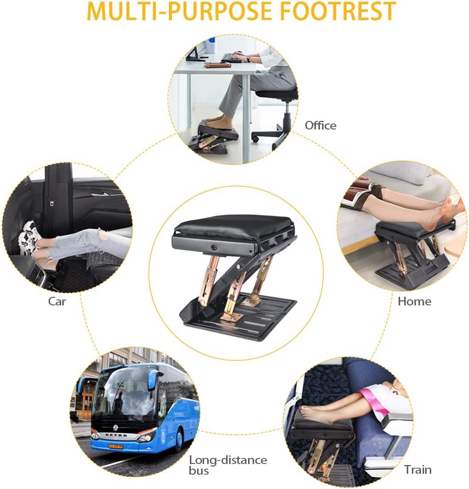 Adjustable Foot Rest for Under Desk at Work, Comfortable Footrest with 4-Level Height Adjustment, Ergonomic Leg Rest for Office Gaming Chair, Black Foot Stool with Removable Soft Pad