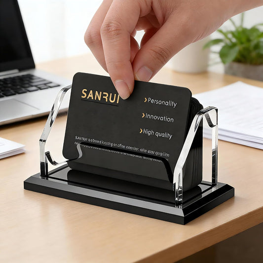 Acrylic Business Card Holder for Desk, Black Base, 60 Cards