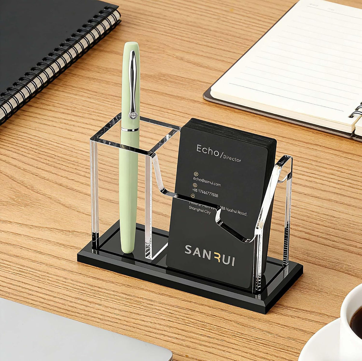 Acrylic Business Card Holder for Desk, Black Base, 60 Cards