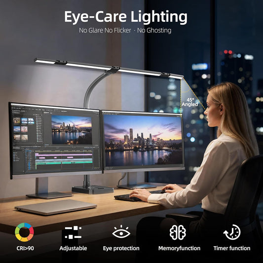 LED Desk Lamp for Home Office, Eye-Caring Desk Light with Remote,Adjustable Flexible Gooseneck,1800LMUltra Bright Table Lamp with Base for Study, Read (Black) (Plus)