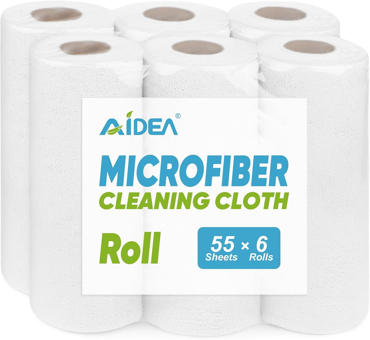 AIDEA Microfiber Cleaning Cloth Roll, Blue Shop Towels 55 Sheets 11×9"