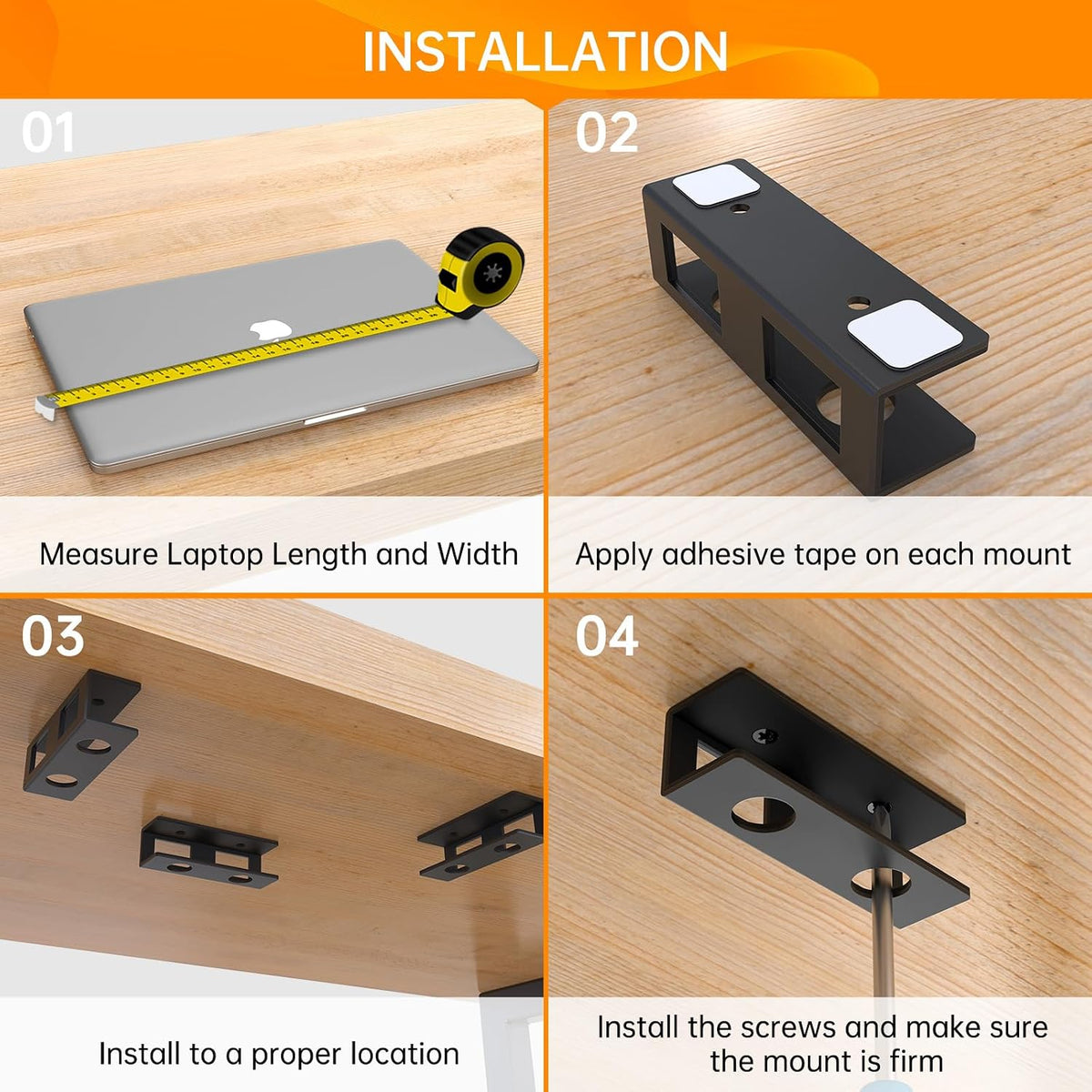 Under Desk Laptop Mount with Anti-Scratch Felt Board Under Desk Laptop Holder Tray Durable Under Desk Shelf for Laptop Thick up to 1.15”