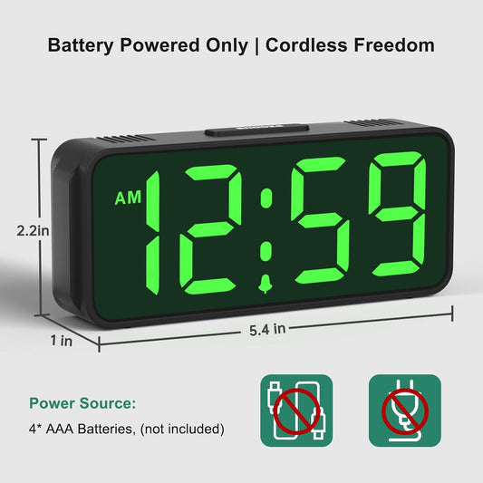 Small Slim Digital Alarm Clock Battery Operated for Bedrooms Travel