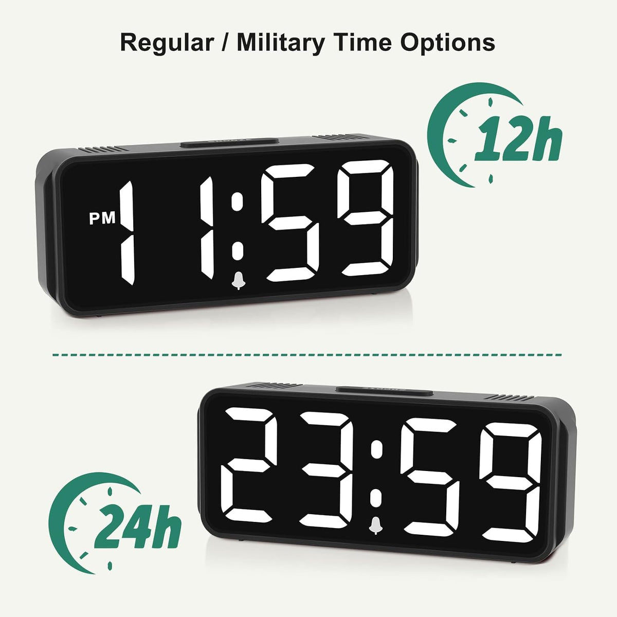 Small Slim Digital Alarm Clock Battery Operated for Bedrooms Travel