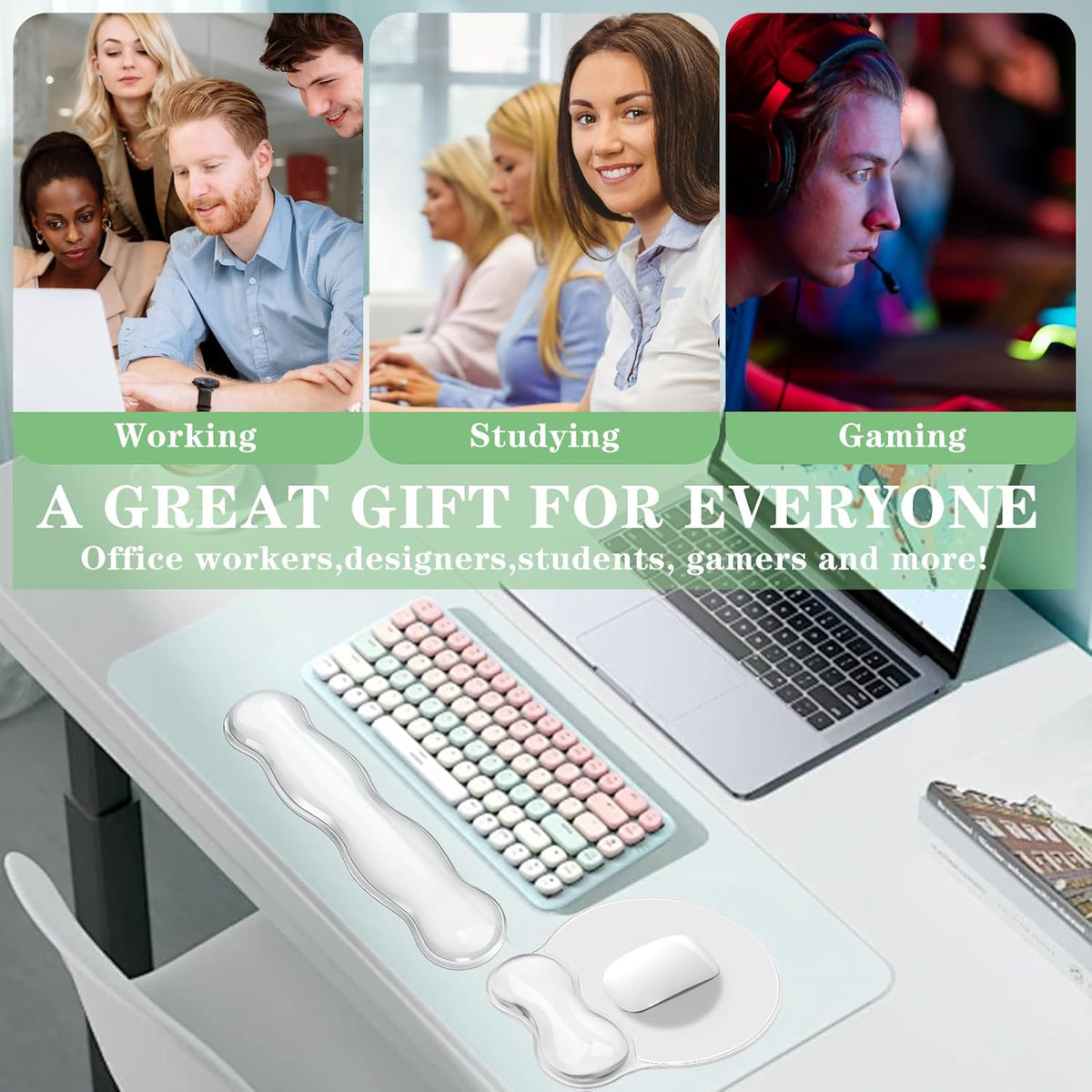 Gel Wrist Rest for Keyboard and Mouse Pad Set - Clear Green
