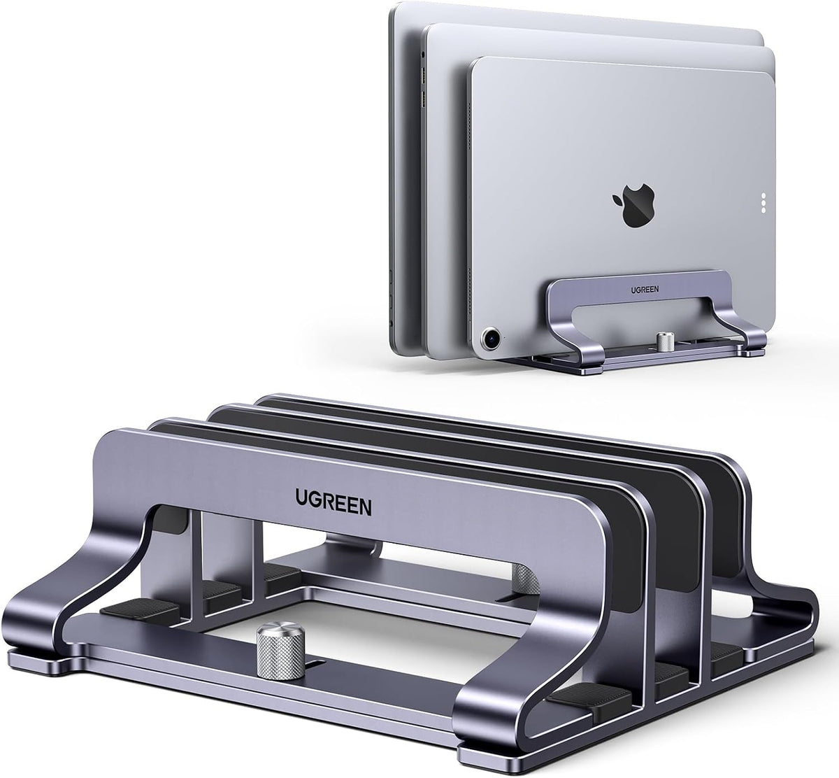 2-Slot Vertical Laptop Stand Holder Desk Compatible with MacBook Pro Air Laptop Stand Desktop Adjustable, Lenovo Ideapad, Surface Book, HP Notebook, Dell Chromebook Up to 17.3 Inch, Space Gray