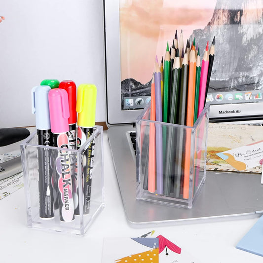 Clear Acrylic Pen Holder Makeup Brush Holder Desktop Pencil Organizer Acrylic Pencil Cup Stationery Organizer Accessory for School Makeup Desk Office Pen Organizer