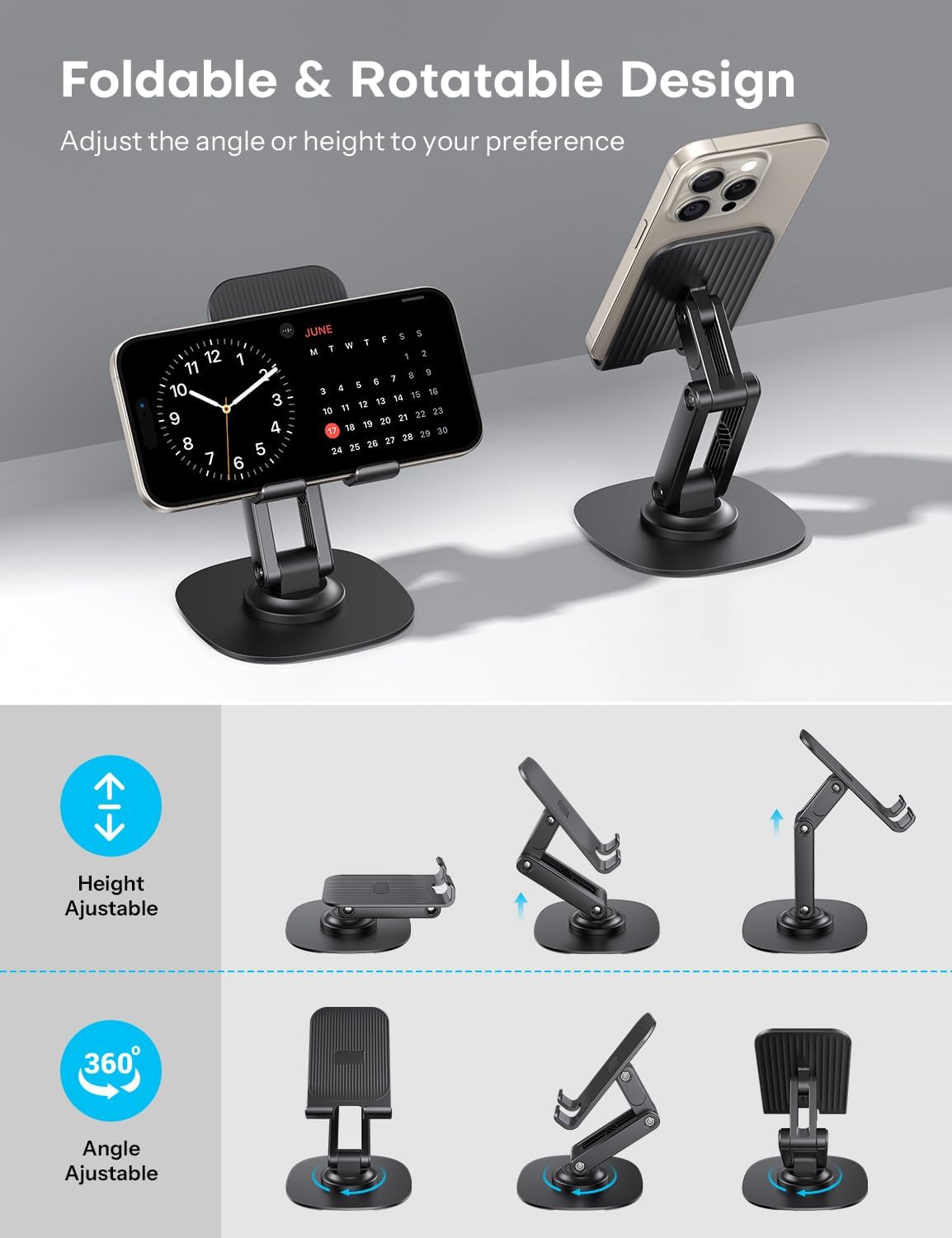 Cell Phone Stand for Desk, 2 Pack Adjustable Foldable Phone Holder