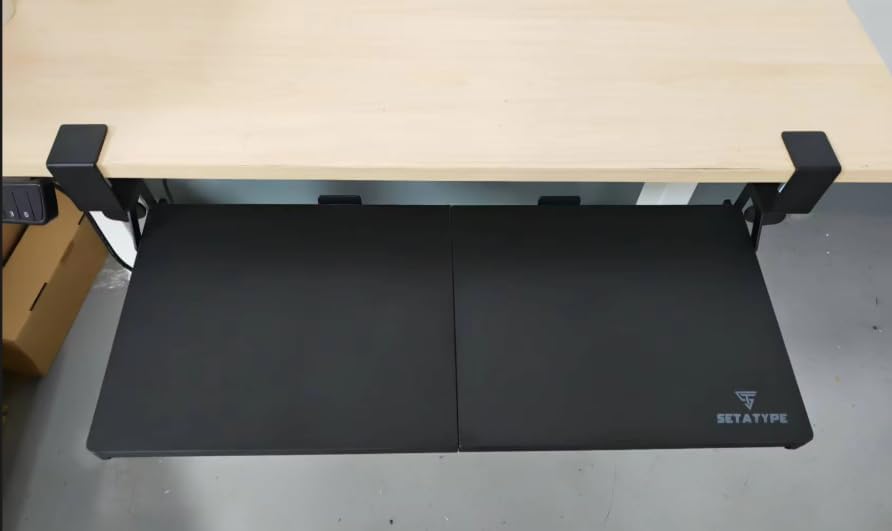 Keyboard Tray Under Desk Slide Out | MDF Board Platform with Iron Rail | Ergonomic Pull-Out Drawer with Clamp Mount | Space Saving Keyboard Shelf Attachment for Home Office Desk