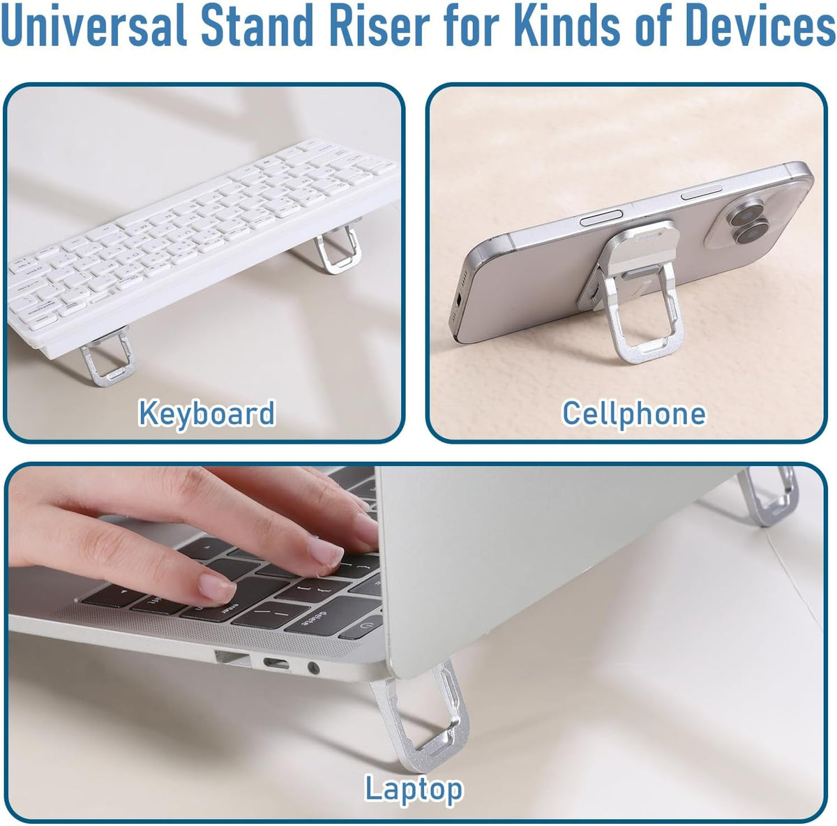 2 Pcs Portable Keyboard Stand, Dual Tilt Angle Adjustment, Foldable Laptop Riser, Self-Adhesive Feet for Most Keyboards (Black)