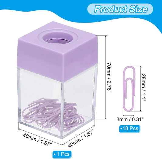 Magnetic Paper Clip Holder Dispenser, Large Capacity Paper Clip Organizers with Magnetic Top for Desk Supplies, Office, Classroom, Home, Purple