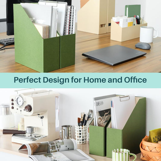 Magazine Holder - File Holder and Desk Organizer, Paperboard Book Organizer and Storage Box for Documents, Magazine Holder Rack for Classroom, Home, and Office (Leaf Green)