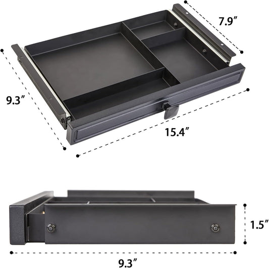 Under Desk Slide out Pencil Drawer with Space Divider Design for Storing Pencil and Office Accessories, Underdesk Pull out Tray Organizer Mounted for Sit Stand Workstation