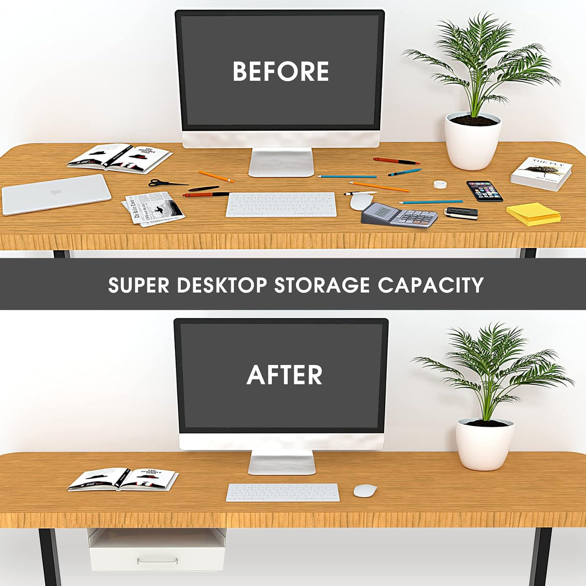 Under Desk Slide out Pencil Drawer with Space Divider Design for Storing Pencil and Office Accessories, Underdesk Pull out Tray Organizer Mounted for Sit Stand Workstation