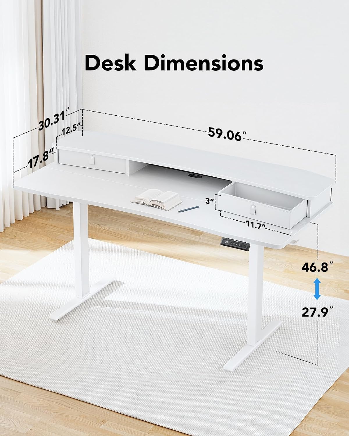 48″ x 24″ Electric Standing Desk with 2 Drawers, C-Clamp Mount Compatible, Height Adjustable Computer Desk, Home Office Stand Up Desk with 4 Preset Heights & 2 Hooks, Black
