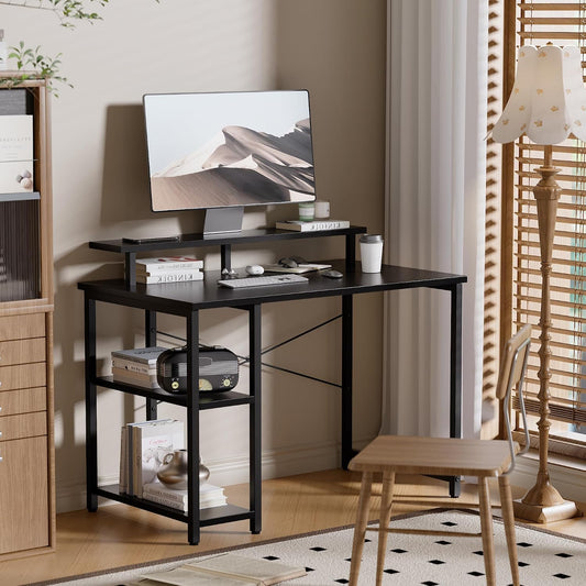 33.5 Inch Small Computer Desk with Monitor Stand and Shelves