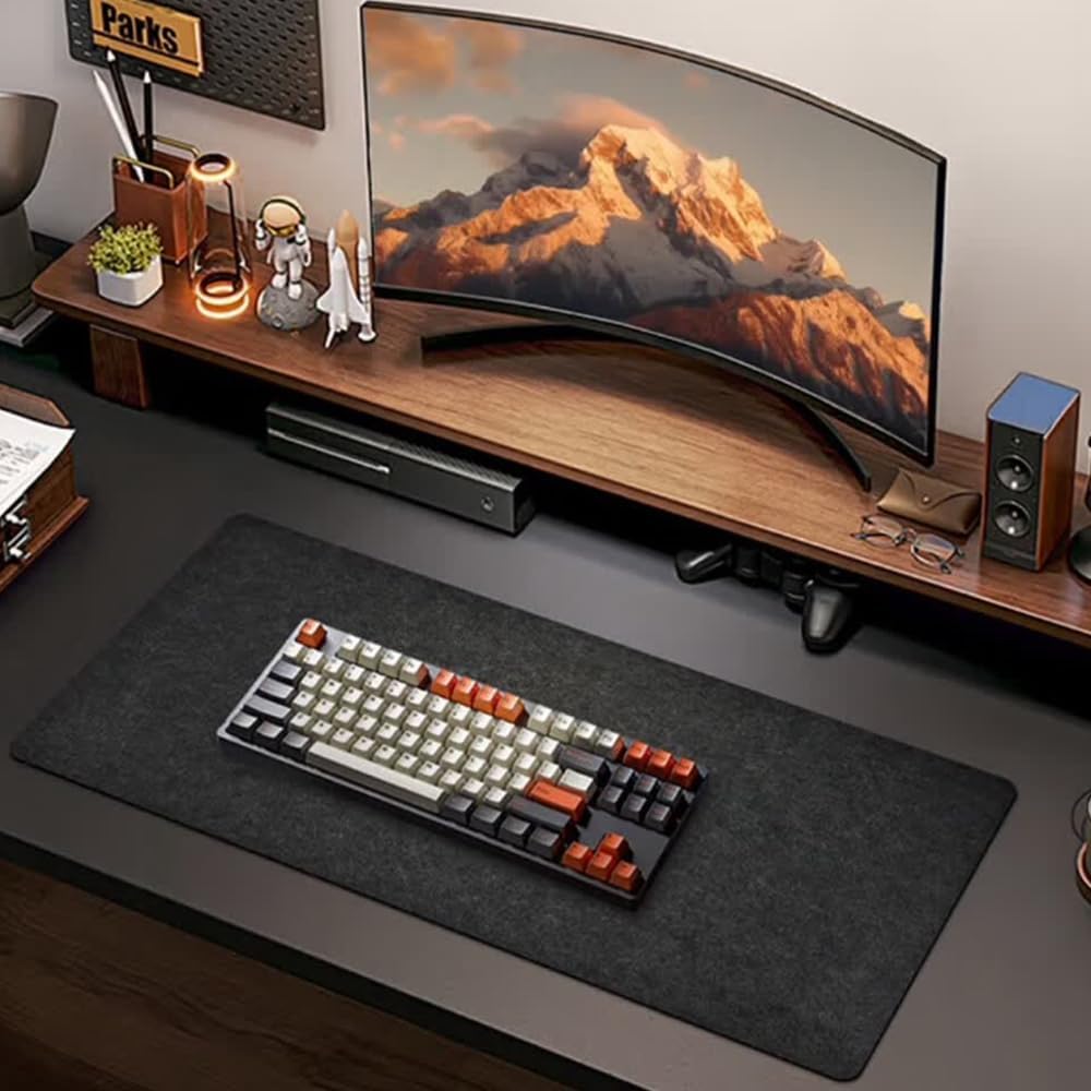 Large Felt Desk Pad, Desk Protective Computer Pad Minimalistic Felt Desk Mat 39.37''x15.75'' Anti-Slip Protective Computer Mat for Keyboard and Mouse 100x40cm (Dark Gray)