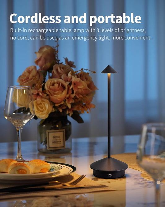 Modern Cordless Table Lamp Set of 2, Black Portable LED Desk Lamps