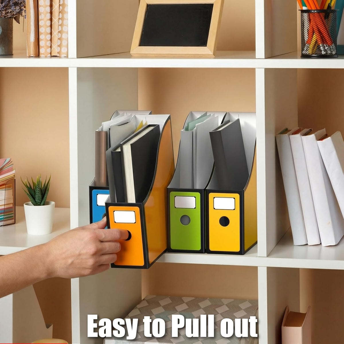 Magazine File Holder Box, Foldable Cardboard Organizer, Black