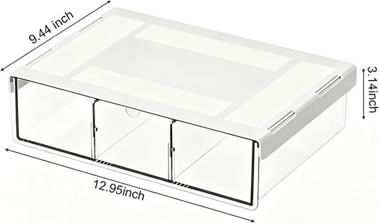 Under Desk Drawer, No Drill Under Desk Storage for Desk Organization, Adhesive Drawer for Home Office & Dorm Essentials, ABS Plastic Hidden Tray for Pens & Notepads