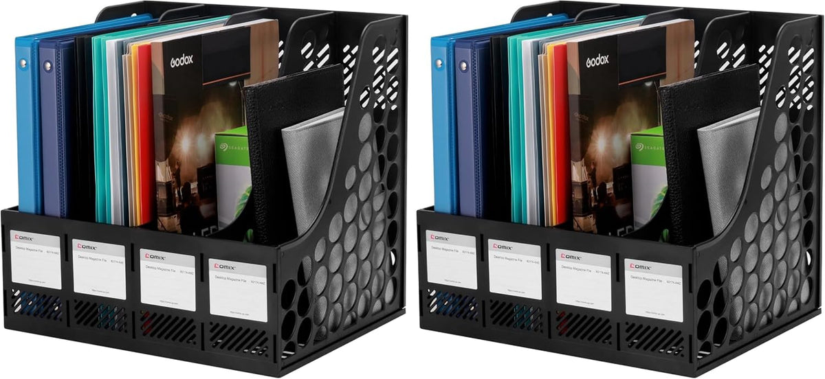 Magazine File Holder 4 Compartment Desk Organizer, Black