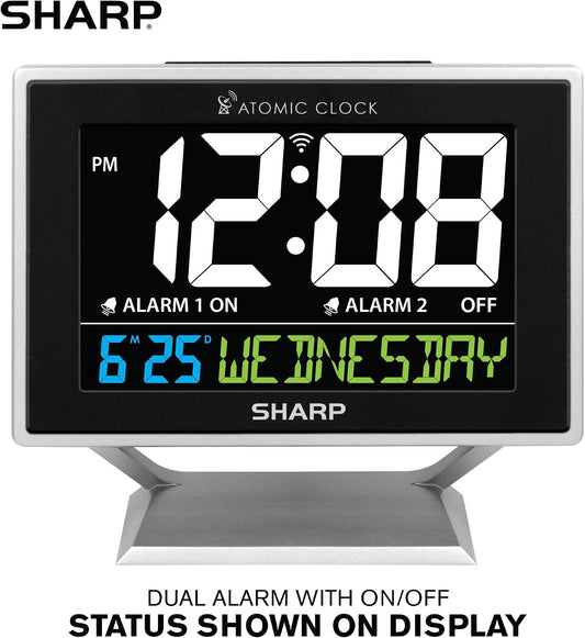 Atomic Alarm Clock, Auto Set, Color Display, Dual Alarm, Calendar