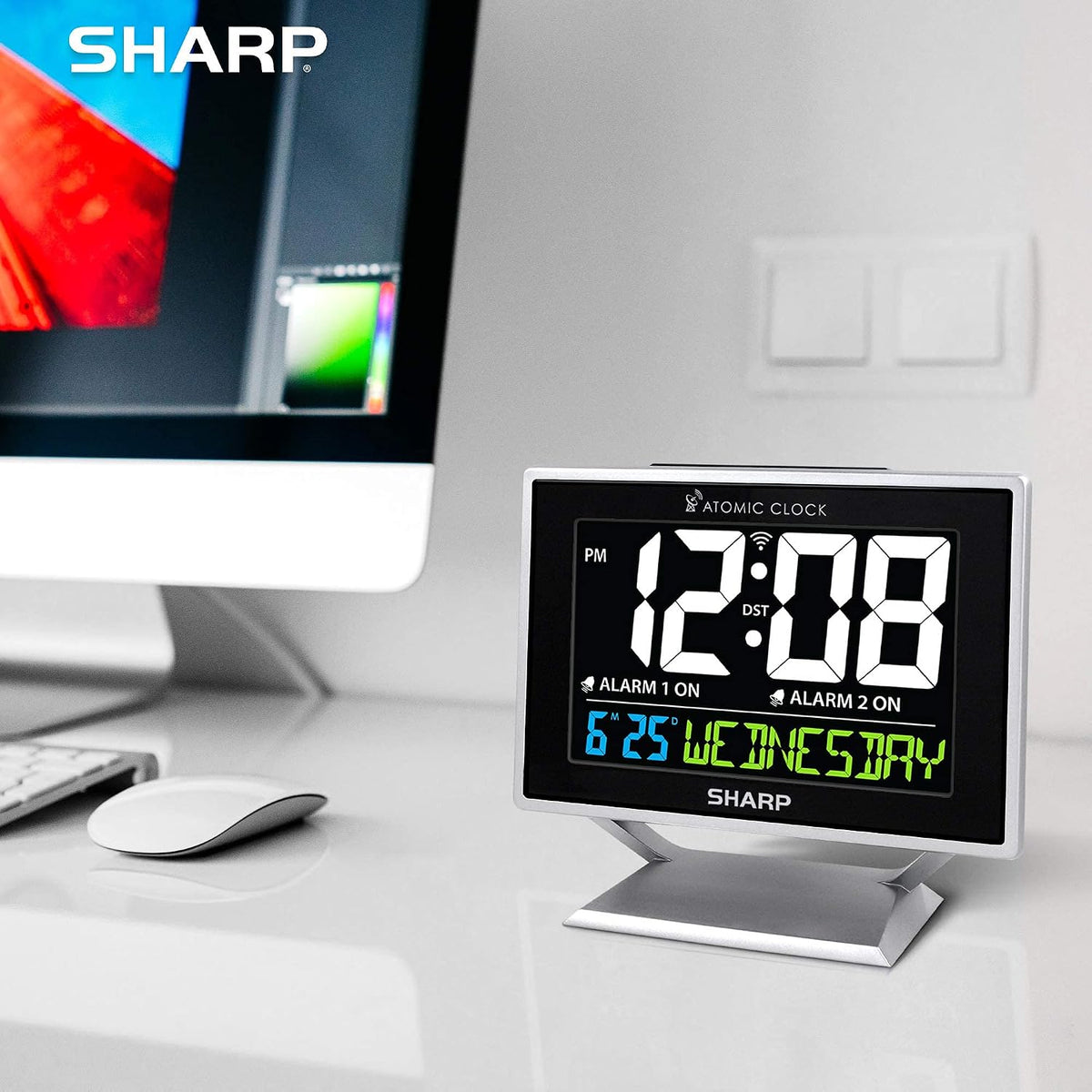 Atomic Alarm Clock, Auto Set, Color Display, Dual Alarm, Calendar