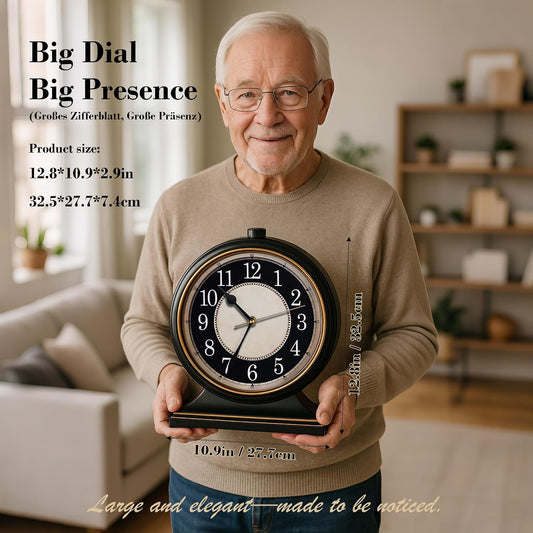 ® Vintage Desk Clock Silent-Non-Ticking 10-inch dial Table Clock,Retro Mantel Clocks and Easy to Read for Living Room, Bedroom, Shelf Decoration, Fireplace, Farmhouse Decor (Black)
