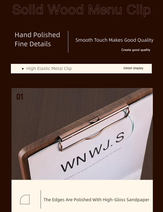 Solid Hardwood Walnut Clipboard with Stand Set - Ideal for Menu Display, Receipt Holder, and More for Restaurants, Bars, Coffee Shops, Self-Service BBQ, Tables, and Countertops