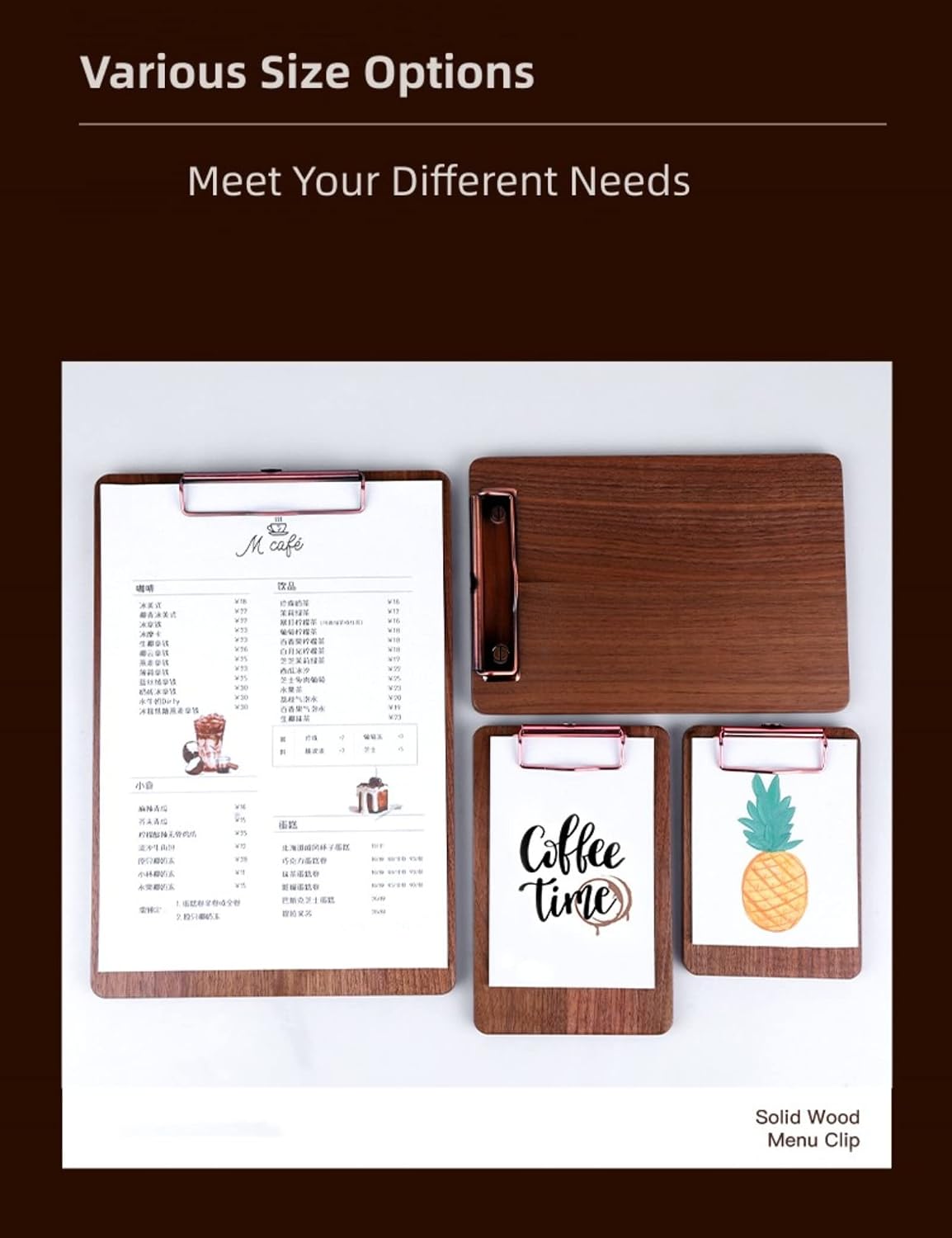 Solid Hardwood Walnut Clipboard with Stand Set - Ideal for Menu Display, Receipt Holder, and More for Restaurants, Bars, Coffee Shops, Self-Service BBQ, Tables, and Countertops