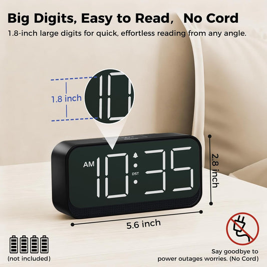 Battery Operated Alarm Clock for Bedroom Travel with Large Numbers