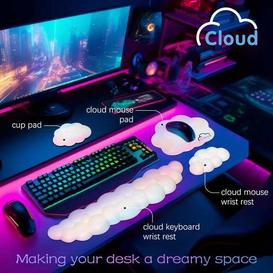 4 in 1 Ergonomic Leather Cloud Wrist Rest Keyboard and Mouse Pad & Coaster
