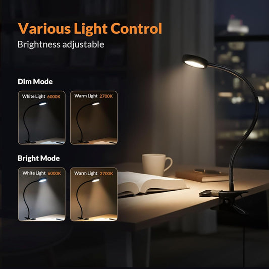 Clip on Light, Book Reading Lamp for Desk, Bed Headboard and Dorm
