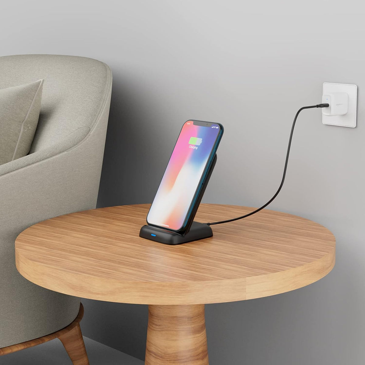 Wireless Phone Charger Stand, 10W Qi Certified with USB Cable, Compatible with iPhone 16/15/14/13/12/11/X, Samsung & More, with USB Cable, Black (No AC Adapter)