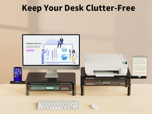 2 Pack Monitor Stand Riser with Metal Drawer, 3 Height Adjustable
