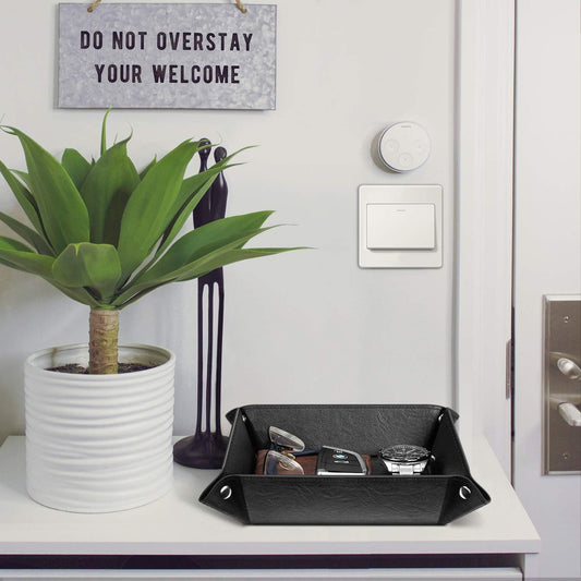 Valet Tray Desktop Storage Organizer PU Leather Catchall Tray