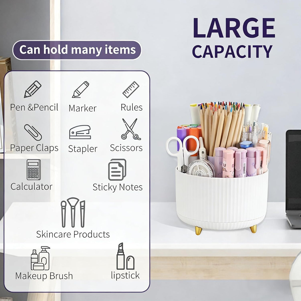 360°Rotating Pen&Pencil Holder For Desk With 5Slots Cute Office