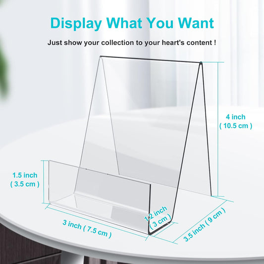 Boloyo Acrylic Book Stand with Ledge, 4 Inch Clear Acrylic Display Easel Transparent Display Stand Holder Tablet Holder for Displaying Books,Magazine,Plate,Pictures,Artworks, CDs