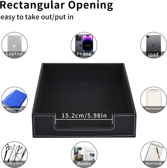 Leather Letter Tray, Office Supplies Desk Organizer for Mail Paper Files Magazines Jewelry Cosmetics,Luxury Letter Holder&Multipurpos Stackable Office Desktop Storage Box ,Black