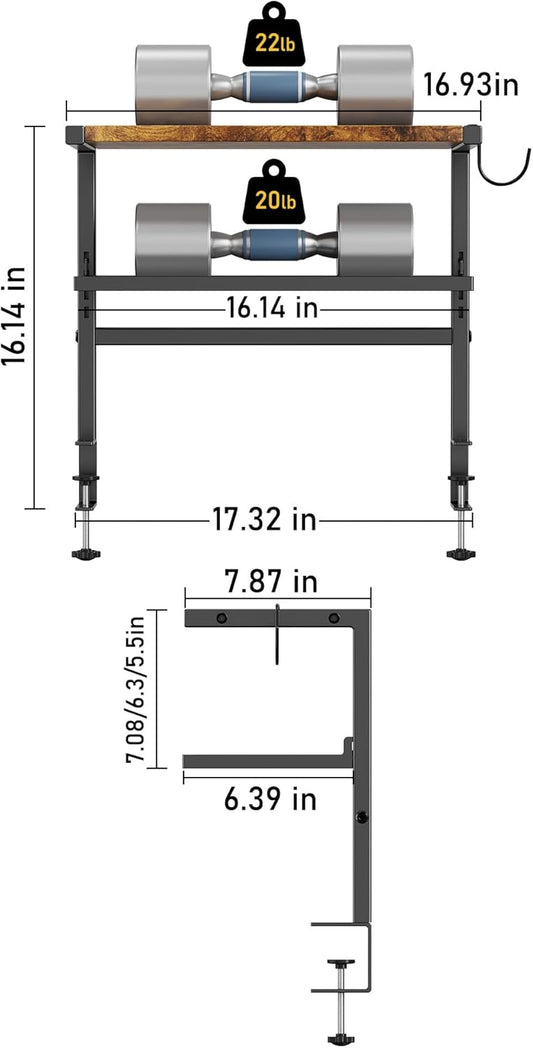 2-Tier Clamp Desk Shelf, No-Drill Under Desk Storage Clamp