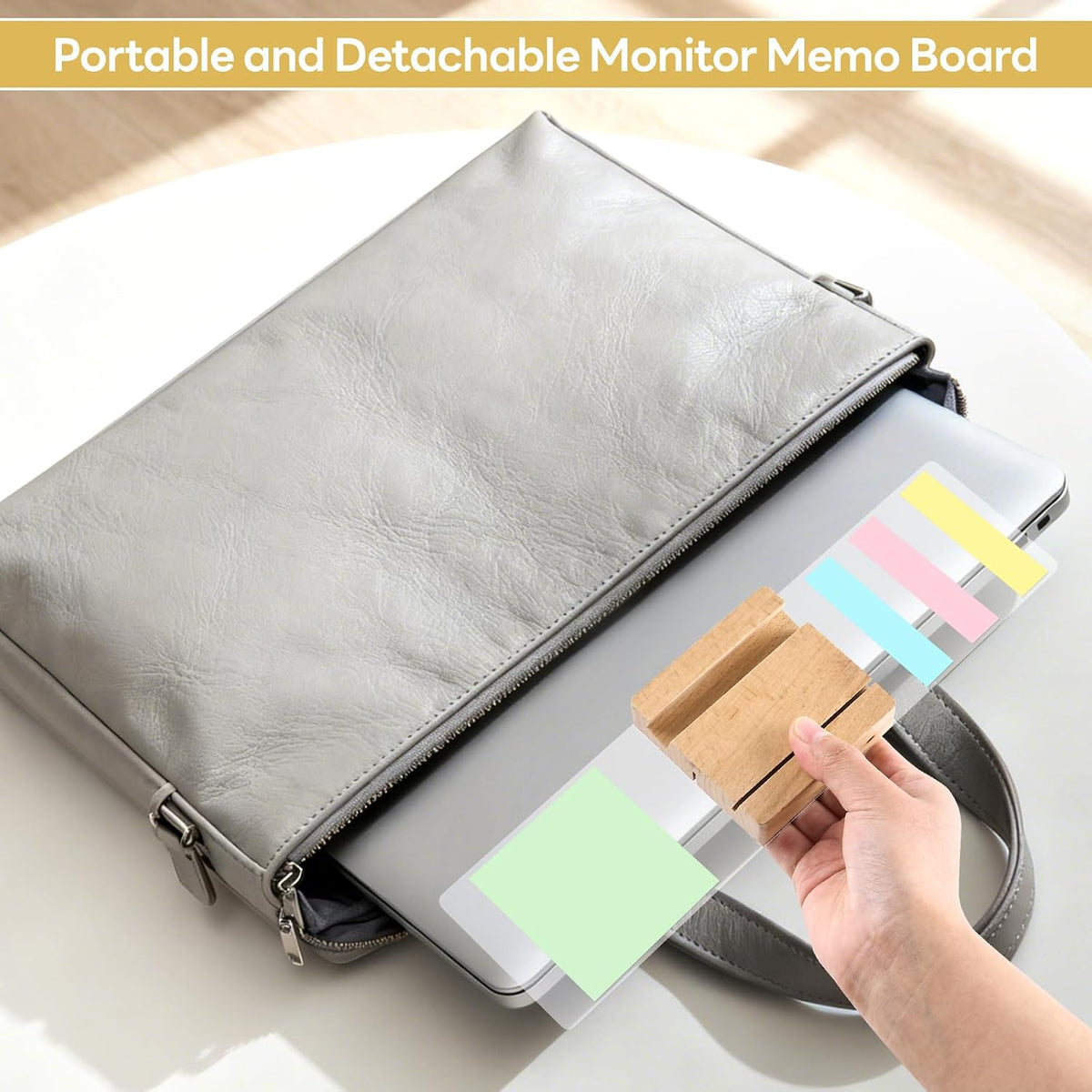Monitor Memo Board, Multifunction Sticky Note Holder for Computer Screen, Office Desk Accessories with Acrylic Monitor Side Panel, Sticky Notes, Wooden Phone Stand for Desktop Laptop Decoration