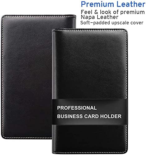 Sooez Leather Professional Business Card Book Holder Organizer, 240 Capacity Credit Card Booklet, PU Name Cards Holder Storage File for Men Women, 7.7"x 4.5" x 0.7", Black