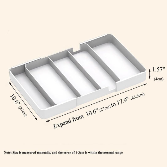 Shallow Drawer Organizer (1.57" H), Modular Expandable Desk Dividers (Width 10.6"-17.9" OR Length 16.1"), Detachable Trays for Office Stationery, Makeup, Kitchen, White
