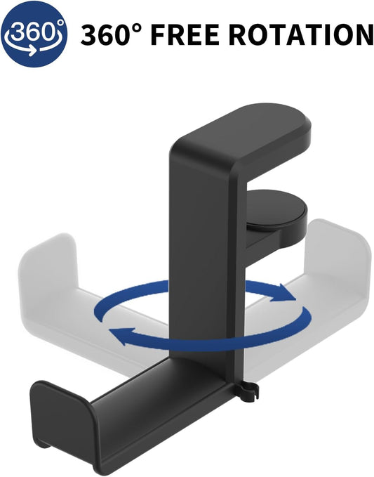 Headphone Hook - Under Desk Headphone Holder with 360-Degree Adjustable Rotation, Black