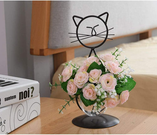 Desktop Glass Planter Vase Holder, Modern Creative Cat Plant Terrarium Metal Stand for Hydroponics Plants Home Garden Wedding Decoration Outdoor Planter Ideas (Style 2)