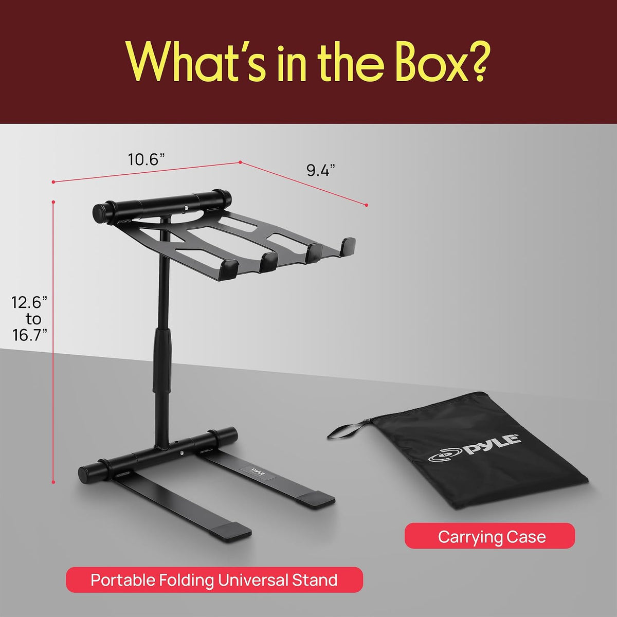 Pyle Portable Folding Laptop Stand - Standing Table with Adjustable Angle, Foldable Height and Four Prong Anti-Slip Tray for iPad, Tablet, DJ Mixer, Workstation, Gaming and Home Use - PLPTS55