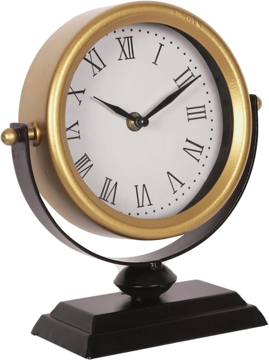 Vintage Table Clock Silent Mantel Gold Analog 8.3×9.1in