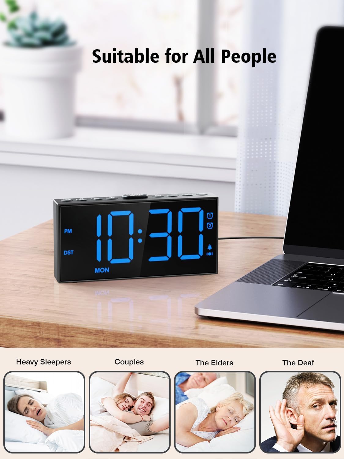 Digital Alarm Clocks for Bedrooms, Dual Alarms, 7.5-Inch Large Display