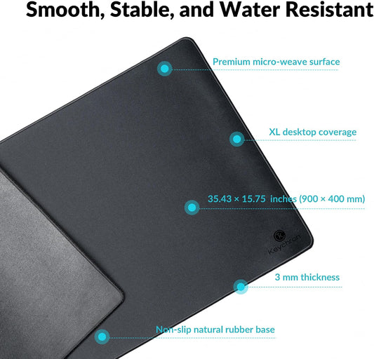 XL Gaming Mouse Pad Desk Mat, 35.4" × 15.7", Soft Micro-Weave Surface, Non-Slip Rubber Base, Anti-Fray Stitched Edges, Extended Large Mousepad for Gaming & Office – Black